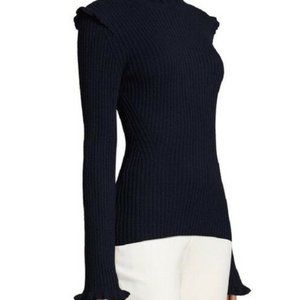 DEREK LAM 10 CROSBY Black Wool Blend Ruffle- S/M